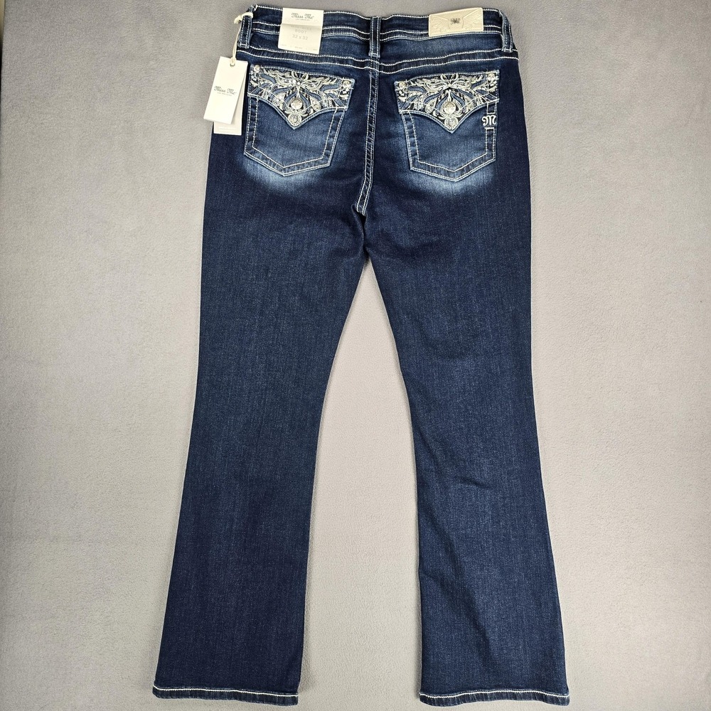Miss Me Jeans Womens 32x32 Dark Wash Mid Rise Bootcut Embroidered Western NWT - Picture 3 of 15